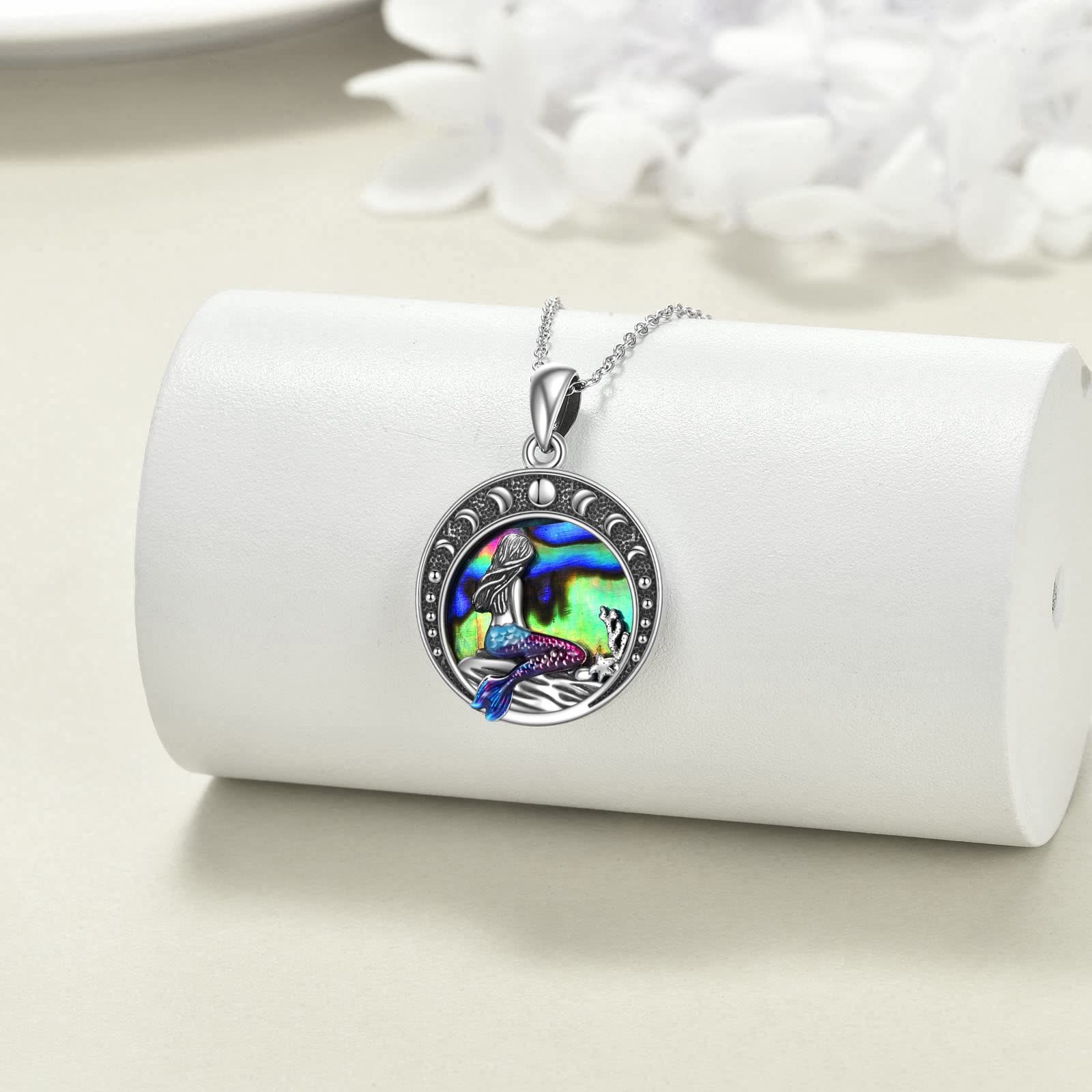 YAFEINI Sirena Regalos collar Joyería plata Esterlina mar Sirena Media Luna Colgante Collar Regalo de Cumpleaños Joyería para Mujer Niñas