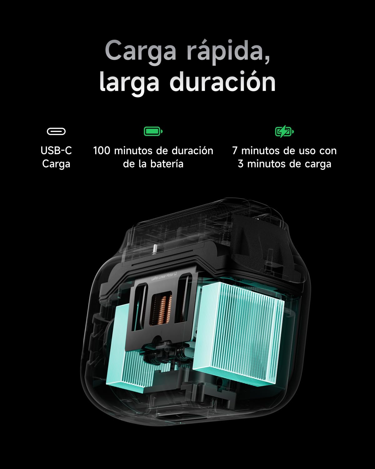 Laifen P3 Pro Afeitadora Eléctrica Motor Lineal Patentado 12 000 cpm, Ventana al Motor, 100 Min Autonomía, Carga Rápida (3 min para 7 min de uso), Uso en Seco y Mojado, Ideal para Viajes (Plateado)