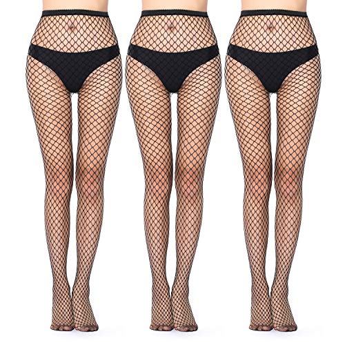 High Waist Tights Fishnet Stockings Thigh High Pantyhose for Women Sexy Fishnet Leggings Stockings Black (Black-large-3p, One size)