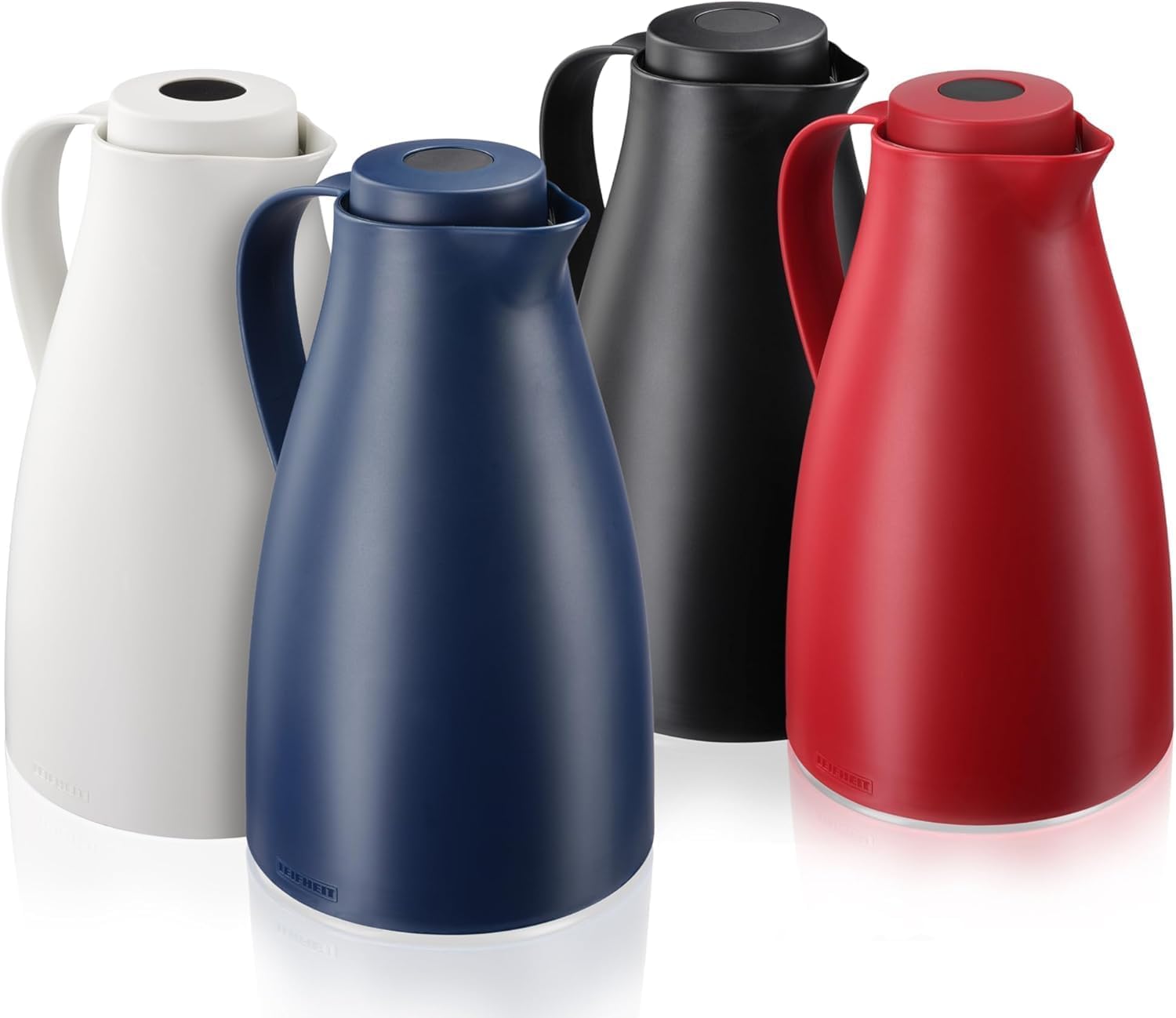 Caraffa thermos Leifheit Harmonic 1L, 100% a prova di perdite, borraccia termica caffè caldo fino a 24 ore, aprire, chiudere, servire con una mano, brocca per caffè senza BPA, teiera moderna, blu