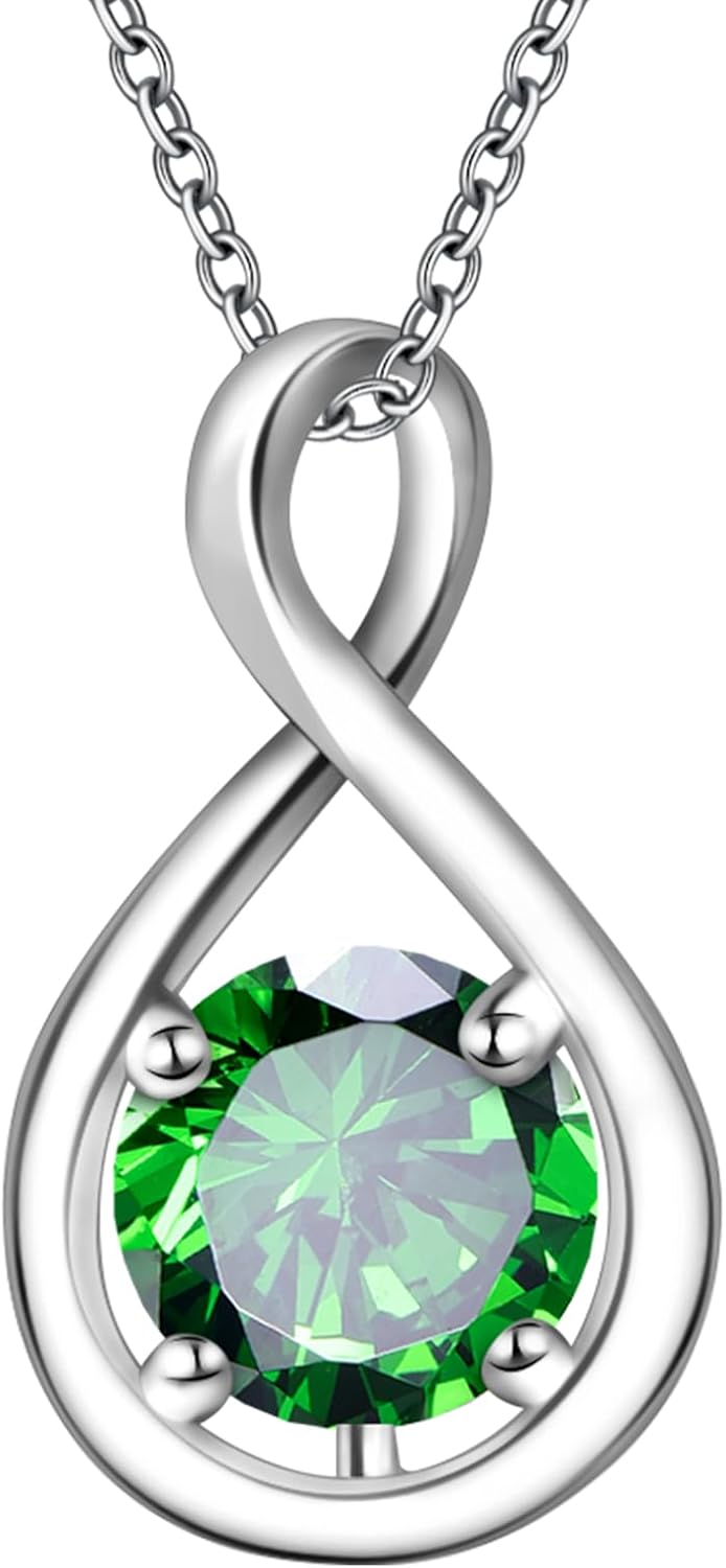 Infinity Birthstone Necklace for Women, 925 Sterling Silver Birthday Stone Pendant with Titanium Steel Chain 18", Women's Jewelry Gift for Birthday or Special Occasions