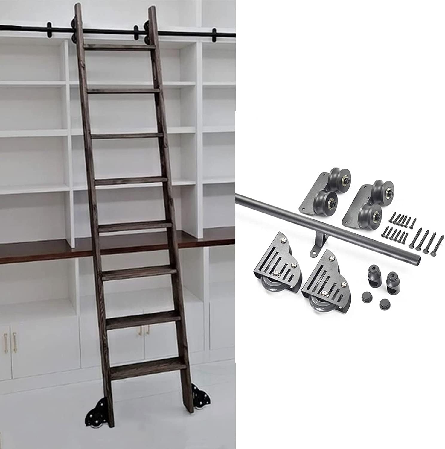 Kit quincaillerie pour porte coulissante 100cm en acier noir avec rails de guidage pour grange