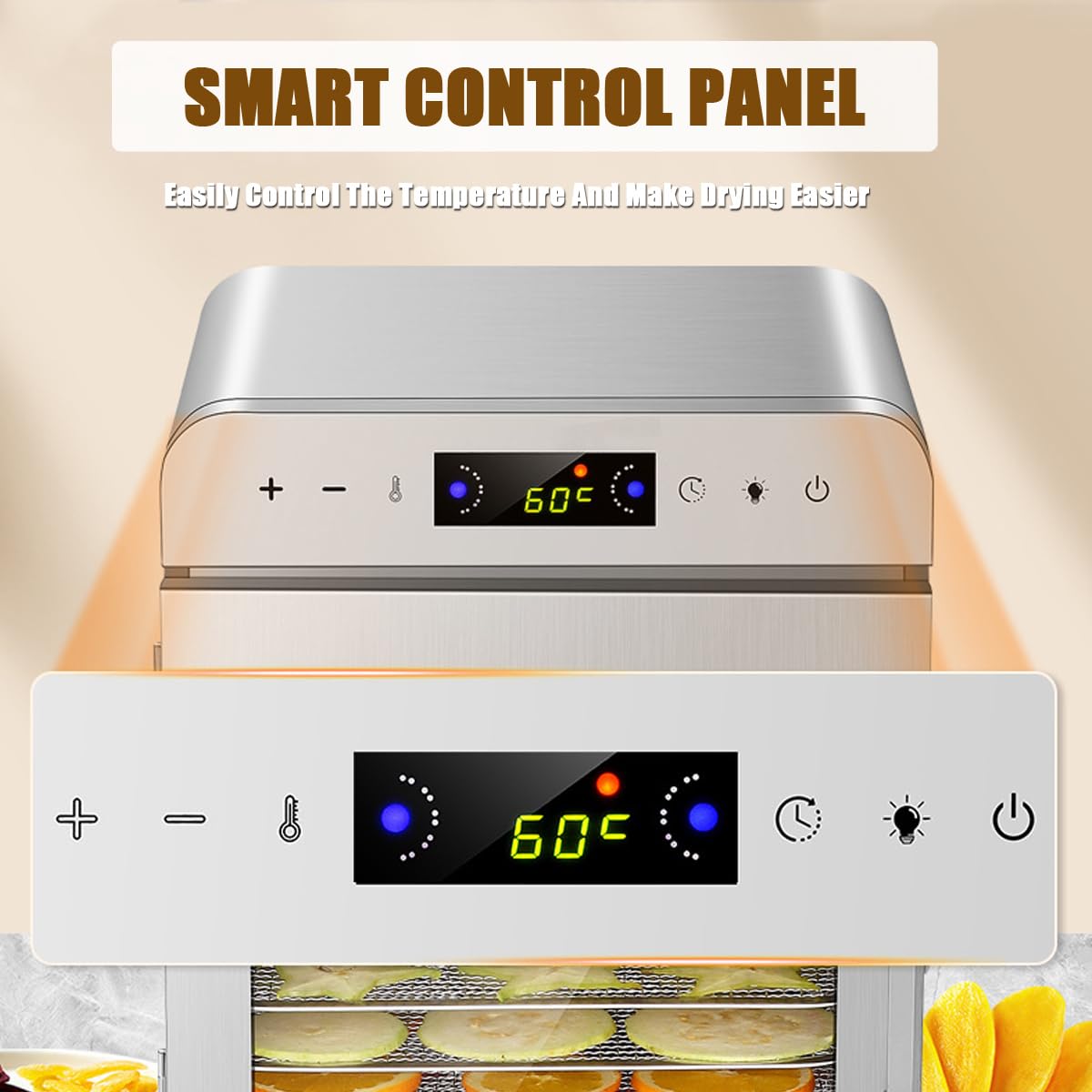 Deshidratador eléctrico de alimentos con 10 bandejas, deshidratador de snacks, deshidratador de frutas, verduras y carne, acero inoxidable, temporizador ajustable para frutas, verduras, carne y masc