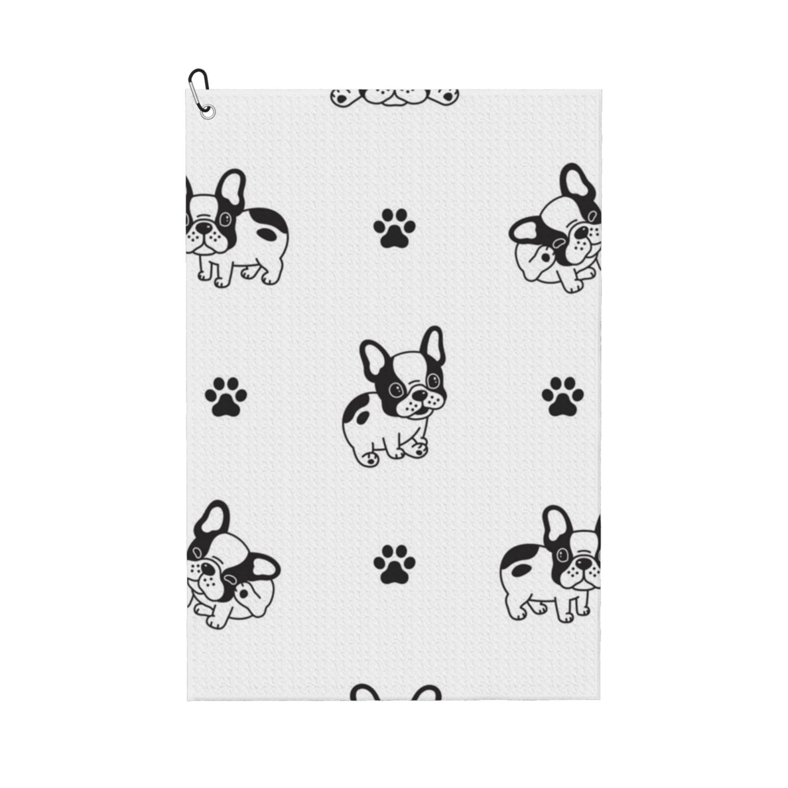 Hnnkloy French Bulldog Paw, 16x24 in Portable Waffle Golf Towels with Carabiner Clip for Golf Bag