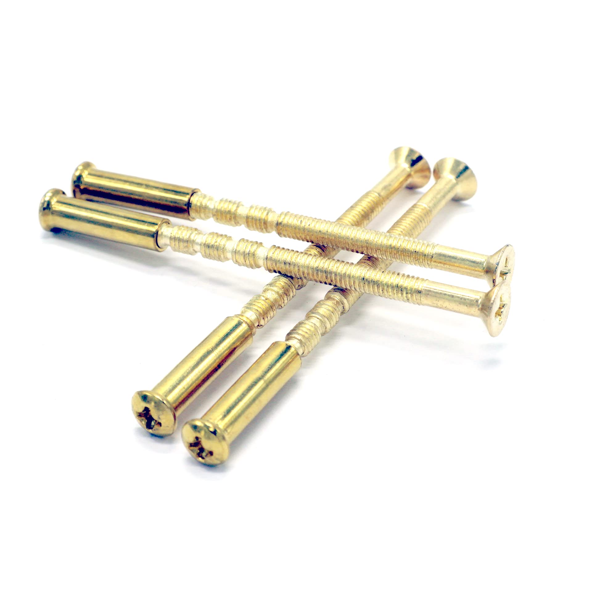 M4 Brass finish Connecting Screws with Sleeves M4 x 60mm L Bolts x 20mm L Sleeves Back to back or Male to Female for Door Handles Knobs or Rose Fasteners (Pack of 8 Brass Connecting Screws)