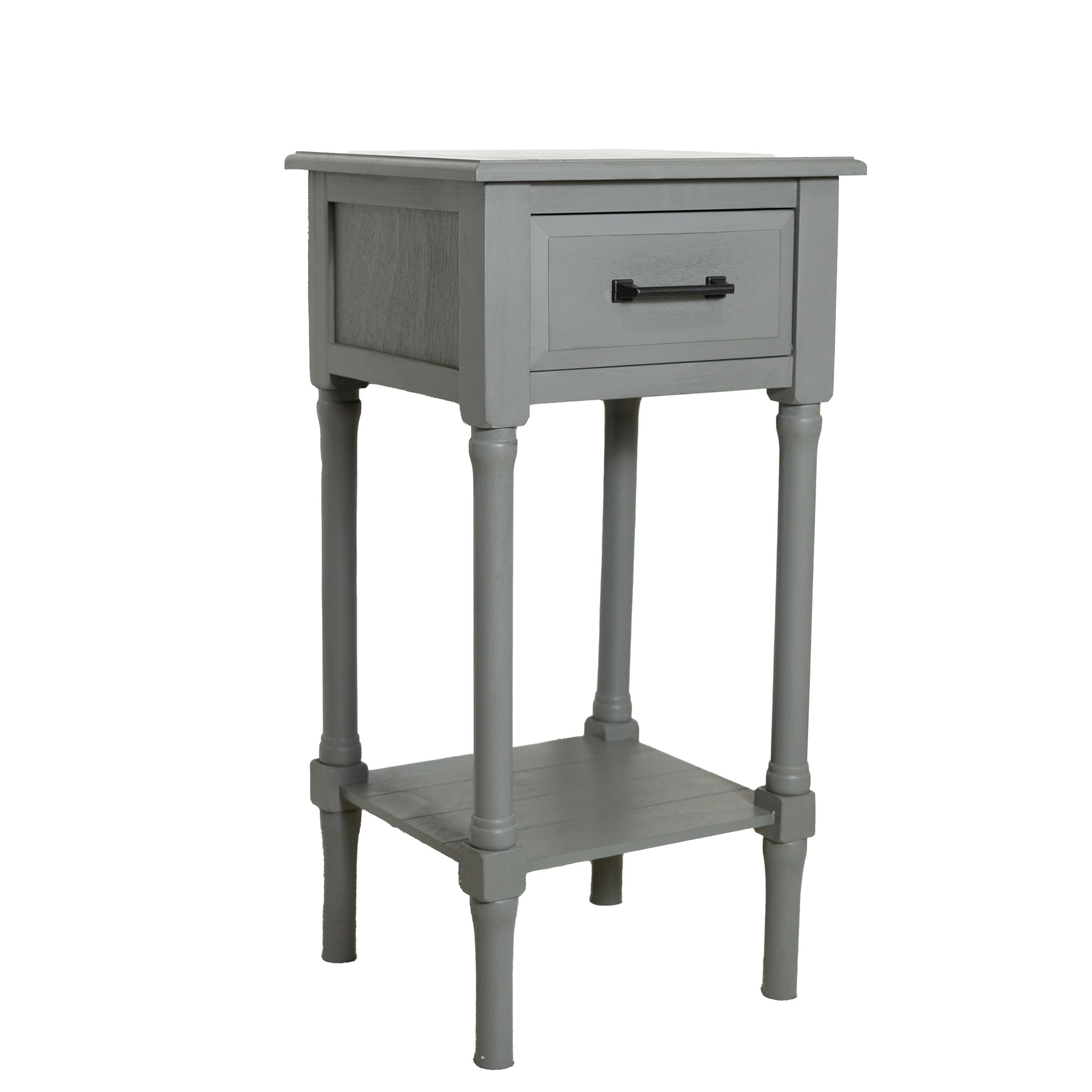 Wooden End Table, Vendee Gray, 1 Drawer, Built-in Charging Station, AC Outlet, USB Ports, Lower Shelf, Metal Handle, Easy Tool-Free Assembly, Modern Nightstand for Living Room, Bedroom