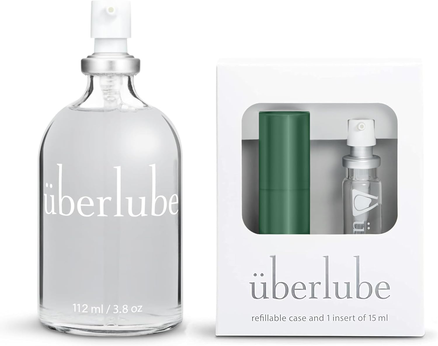Uberlube Home and Travel Bundle - Green Velvet Chaise Travel Lube Kit + 112ml Bottle Silicone Lube, Unscented, Flavorless, Works Underwater - 112ml + Green Velvet Chaise Kit