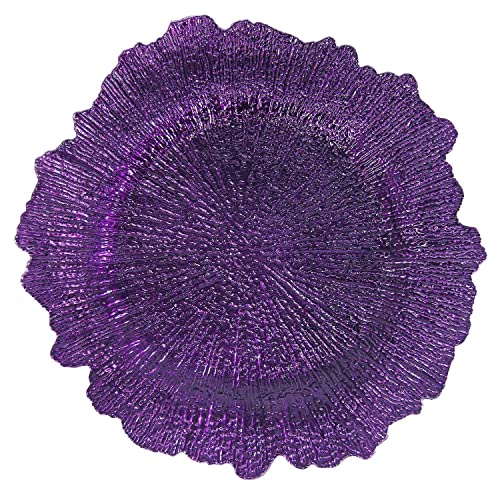 Welmatch Purple Plastic Reef Charger Plates - 12 Pcs 13 Inch Round Floral Sponge Charger Plates Wedding Party Decoration (Purple, 12) #TOP1