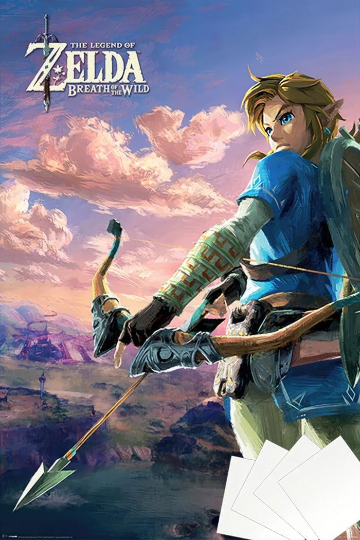 The Legend Of Zelda: Breath Of The Wild - Gaming Poster (Link/Hyrule Landscape) (Size: 24" x 36") (Poster & Poster Strip Set)