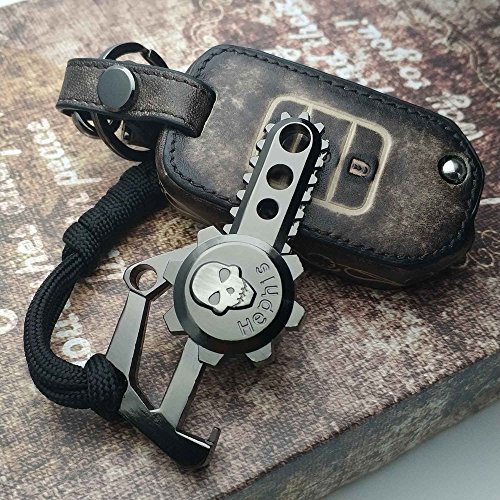Hephis Chainsaw Skull Car Keychain with Dual Rings for Men,Women,Bottle Opener(Gun Black)