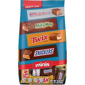 SNICKERS, TWIX, MILKY WAY & 3 MUSKETEERS Minis Milk Chocolate Bars Variety Pack, Party Size, 19.49 Oz Bulk Bag