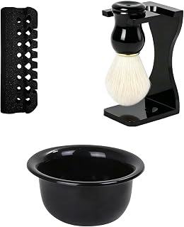 5-Piece Men's Shaving Kit - Lathering Bowl, Brush & Stand Grooming Set | Comprehensive 5-piece Manual Shaving Grooming Set Including A Lathering Bowl, Soft Bristle Brush, Beard Sponge Brush, And St