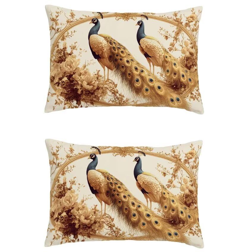 Housse coussin lin paon 70x90cm décoration japonaise premium