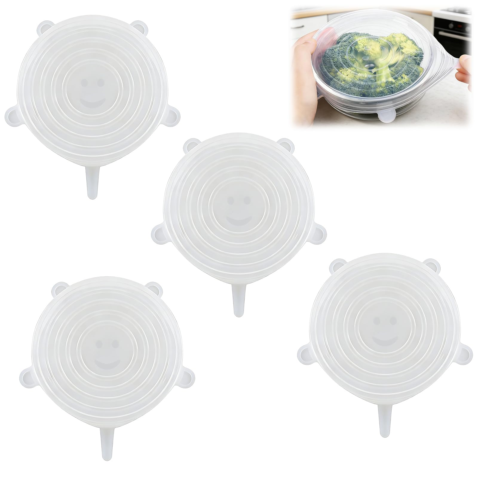 4 PCS Silicone Stretch Lids, Universal Size Flexible Covers for Bowls, Pots, and Yogurt Containers, Dishwasher and Freezer Safe, Thickened Airtight Sealing