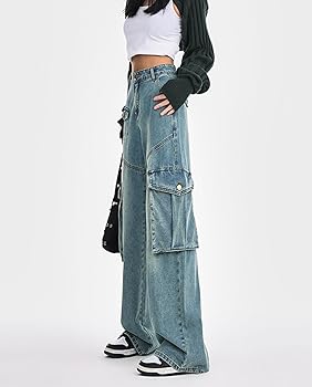Cargo Jeans for Women Trendy High Waisted Wide Leg Cargo