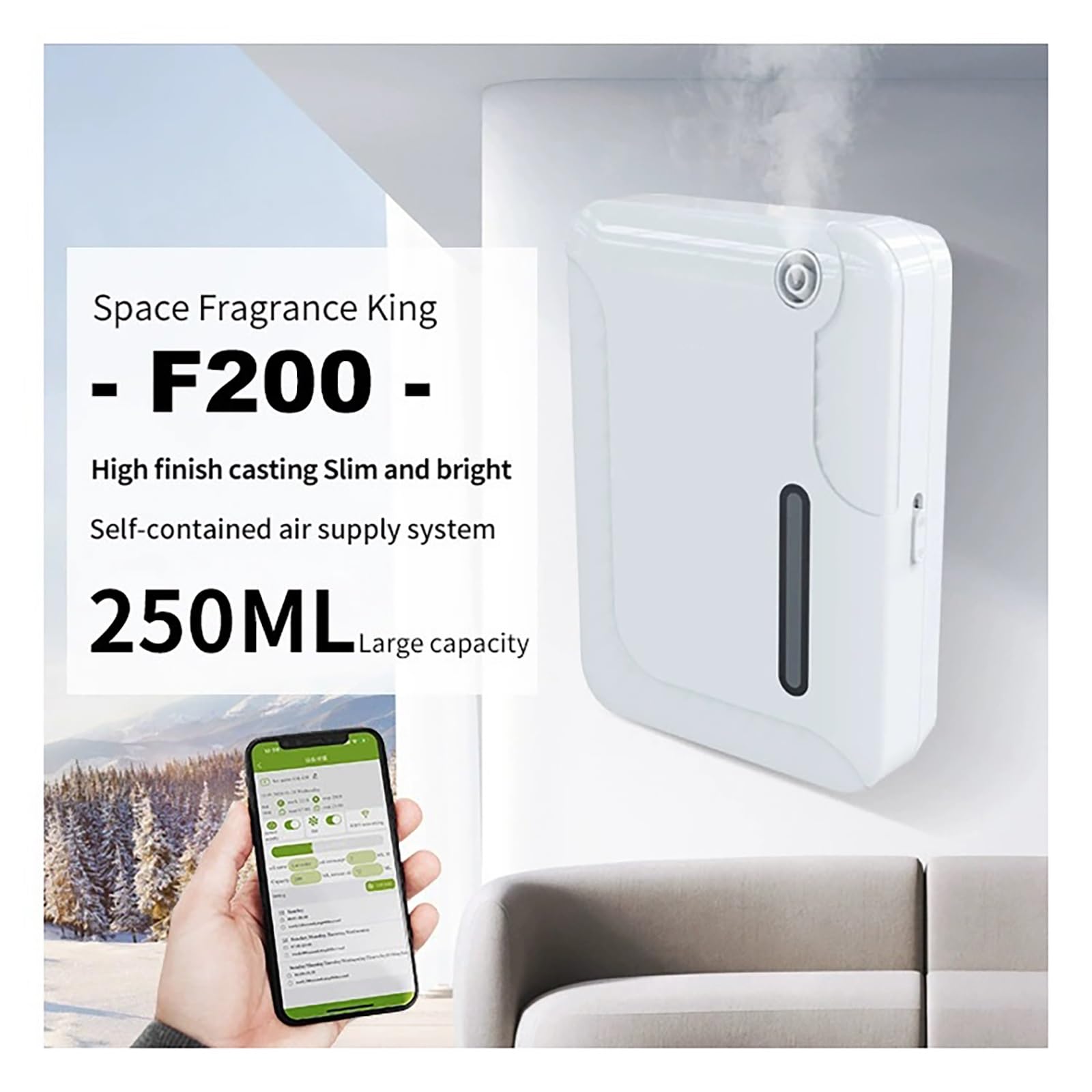 Difusor Aroma con Bluetooth For Hotel, Máquina Aromaterapia Comercial, Montado En La Pared, Control Inalámbrico por Aplicación, Temporizador Automático For Vestíbulo(Black)