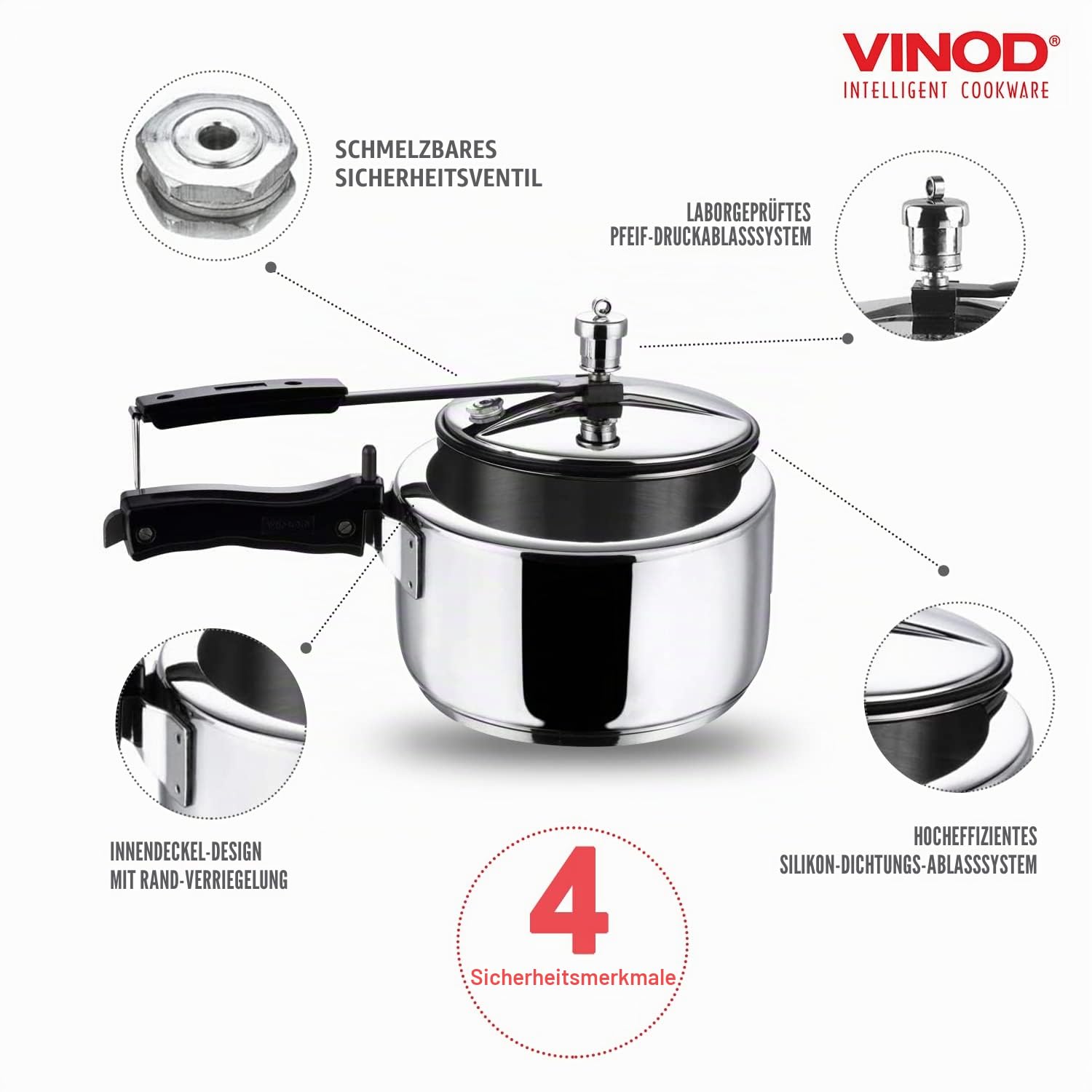 Vinod Pressure Cooker 3 Liter Edelstahl Schnellkochtopf, induktionsgeeignet hochwertiger Dampftopf zum Kochen von indischem Essen, Reis, hochwertiger Kochtopf mit großer Wok Induktion, Innendeckel