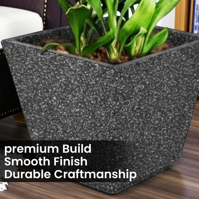 Image of Amazon Brand - Umi 15 Inch Planter Pot | Flower Pot for Indoor & Outdoor Use | Square Shape Planter Pot for Home & Office Decor Balcony & Terrace Gardens (Chorsa, Black)