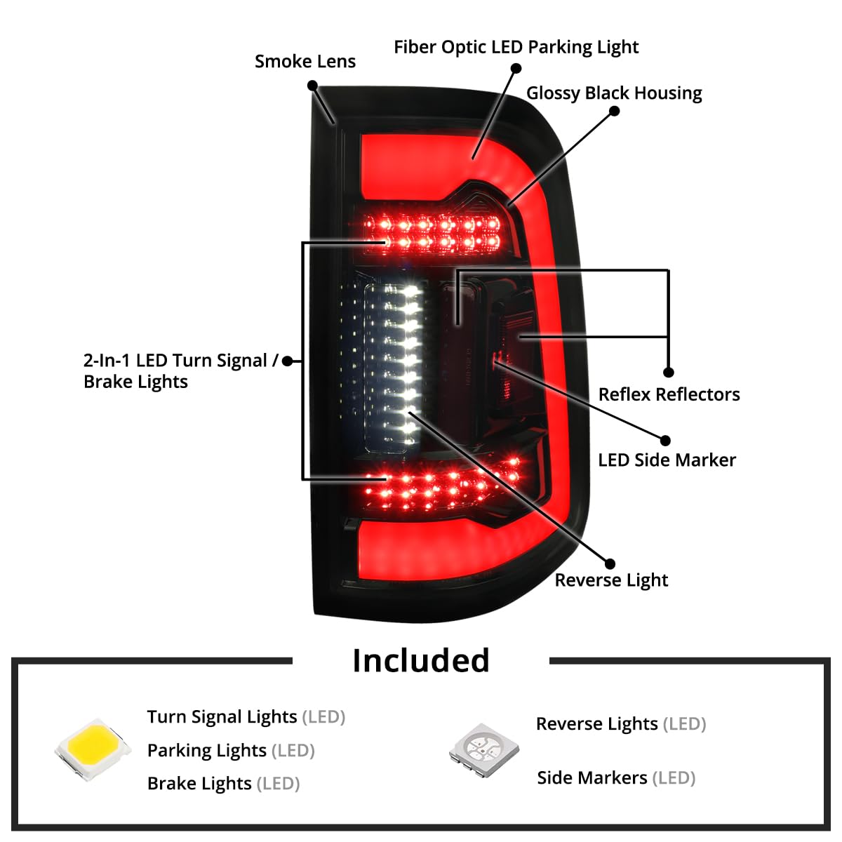 Amazon.com: SPEC-D TUNING Glossy Black Smoke Full LED Tail Lights