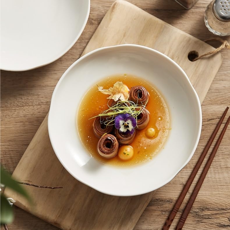 Platos de Cena platear pequeño for el hogar, platear pequeño de Verduras, platear Poco Profundo de cerámica Blanca, platear for saltear, platear de Desayuno Platos de Pasta(7.8inch)