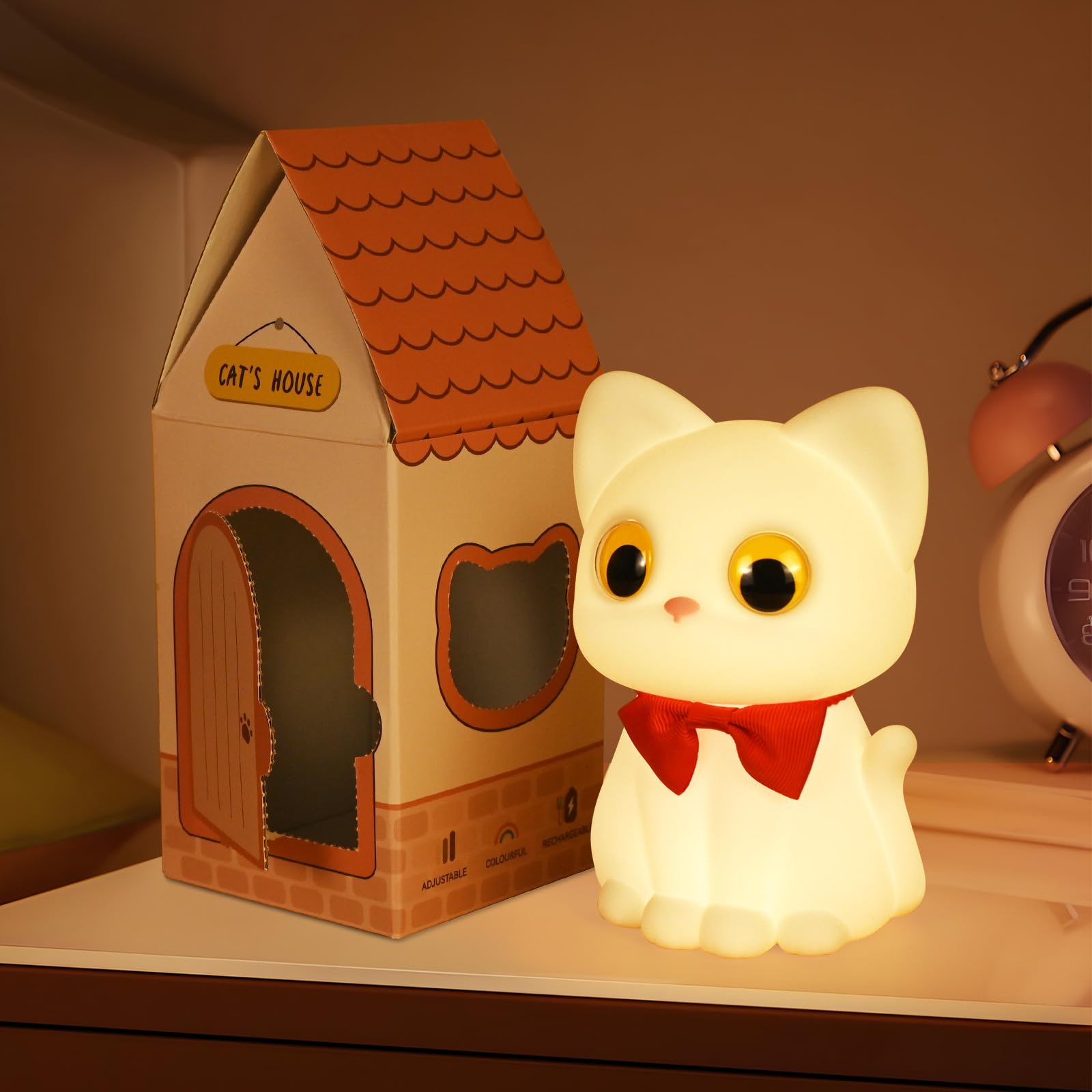 Cat Night Light for kids, Rechargeable Animal Lamp, 7 Colors and 3 Brightness Levels, Girls Bedroom Accessories, Soft Silicone Lamp, Portable Suitable for Kids Room, Bedroom Decor, Birthday Gift — image 1