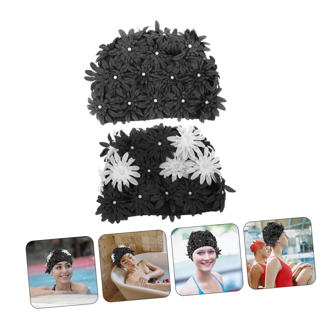 Hemobllo 2piezas Gorro De Natación Floral para Mujer Gorro De Alta Elasticidad Protección del Cabello para Piscina y Actividades Acuáticas