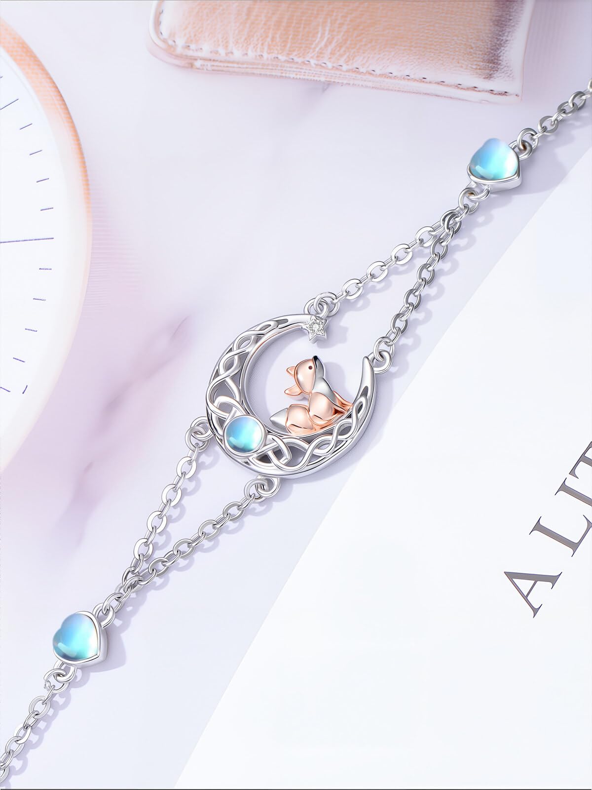 Braccialetto celtico, gatto, coniglio, volpe, procione, bradipo, ragazza e gatto, in argento Sterling 925, portafortuna, cavigliera estiva, gioiello di compleanno per mamma, donna, ragazza