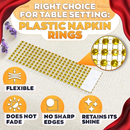 Image of Set of 100 Gold Napkin Rings - Rhinestone Napkin Ring Holders for Weddings, Parties, Fall Events & Table Decorations for Dinner Parties | Durable and Reusable, Great as Elegant Kitchen Gifts for Hosts