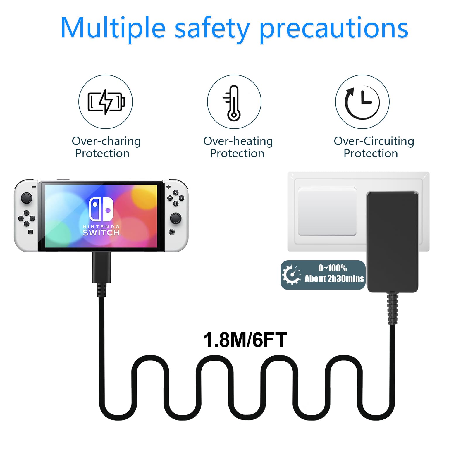 Cargador Deummiu USB tipo C 1,8 m para Nintendo Switch/Lite/OLED, compatible con Switch Pro y PS5, funciona como el cargador oficial Nintendo Switch