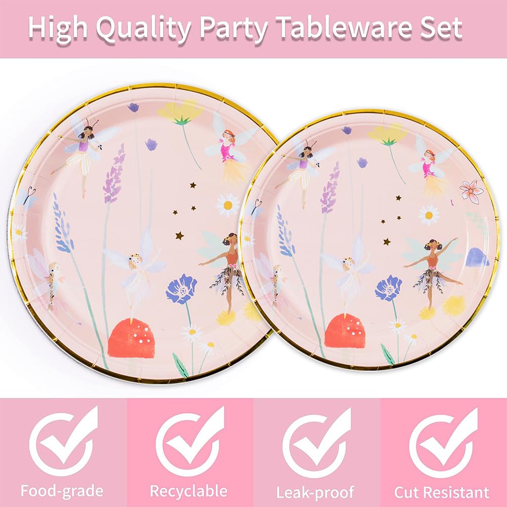 Wróżka zastawa na imprezę, zestaw papierowych talerzy wróżek, naczynia urodzinowe, na imprezę urodzinową, wesele, baby shower, piknik, dekoracja stołu dla 10 gości