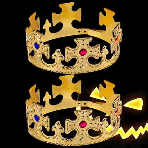 Miniatura 8 de Toyvian 2 piezas de corona de rey de plástico dorado, reyes y reinas, coronas con joyas reales, accesorio de disfraz de príncipe para Halloween