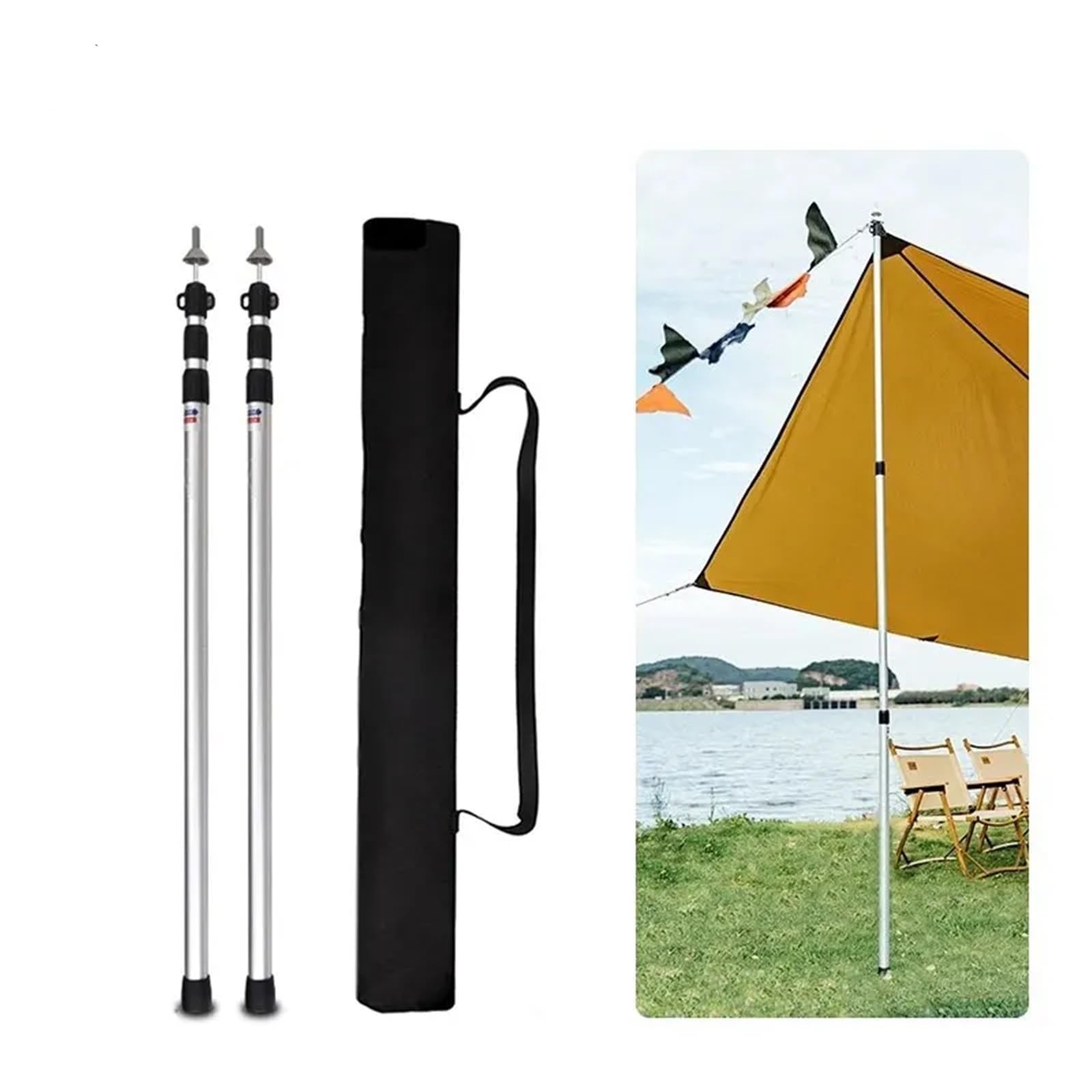 Piquets de Camping Lot de 2 poteaux télescopiques en Alliage d'aluminium for Tente Camping, Pliables, for abri Plage, for l'extérieur(2.3M Red 2PCS)