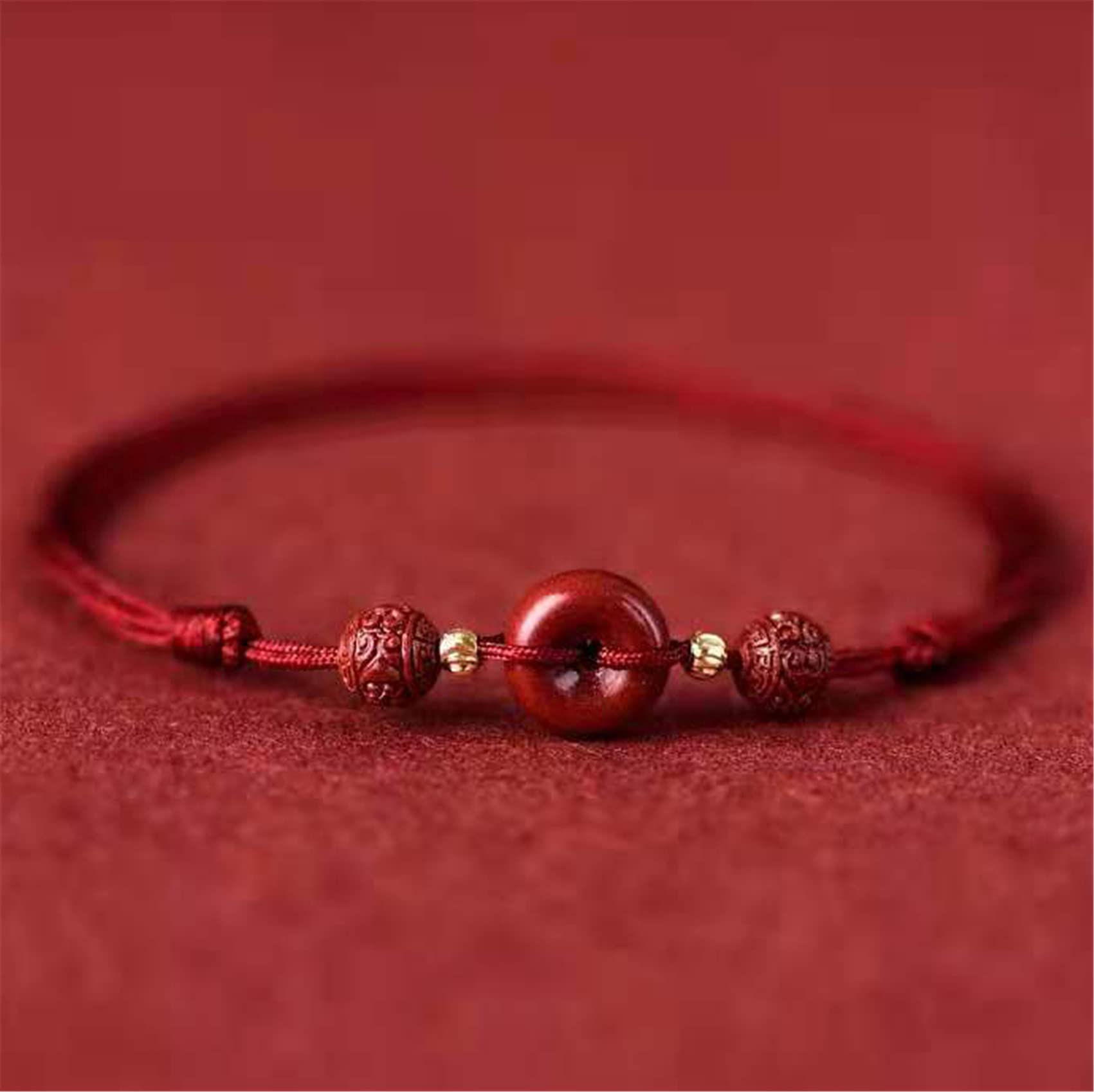 Pulsera de Cristal, Tobillera con Dije de Hierba Cuatro Hojas Hebilla armonía cinabrio Natural Cuerda Hilo Rojo Trenzado