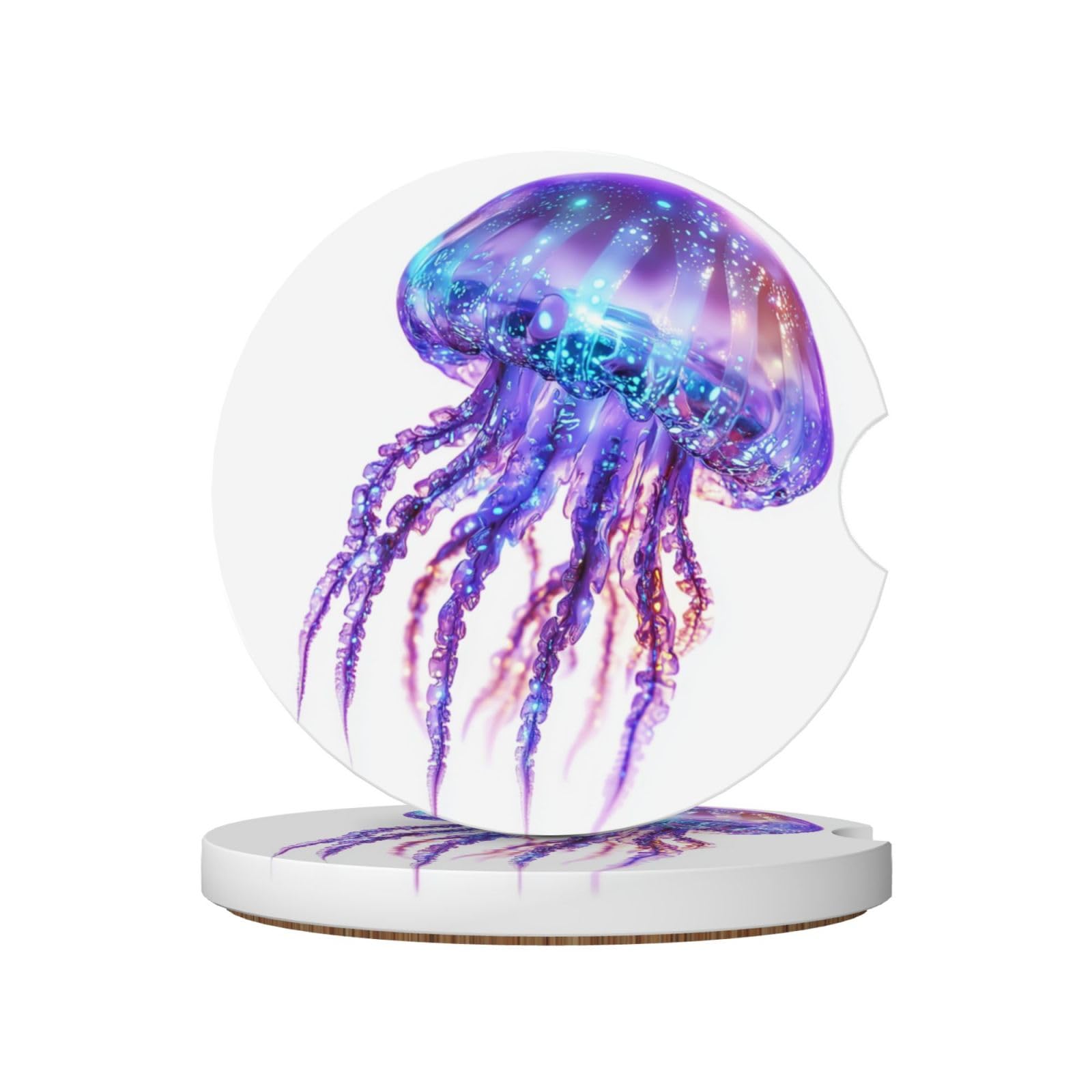 Jellyfish Purple and Blue Ceramic Coasters,2pcs