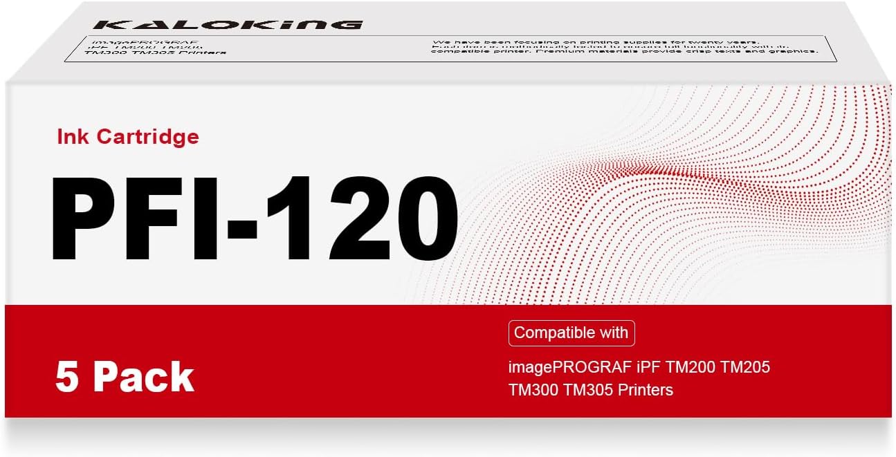 Remanufactured PFI-120 PFI120 Ink Cartridges Set for Canon PFI 120 PFI-120MBK PFI-120BK PFI-120C PFI-120M PFI-120Y Ink Tank for imagePROGRAF iPF TM200 TM205 TM300 TM305 Printers (5 Pack, MBK BK C M Y)