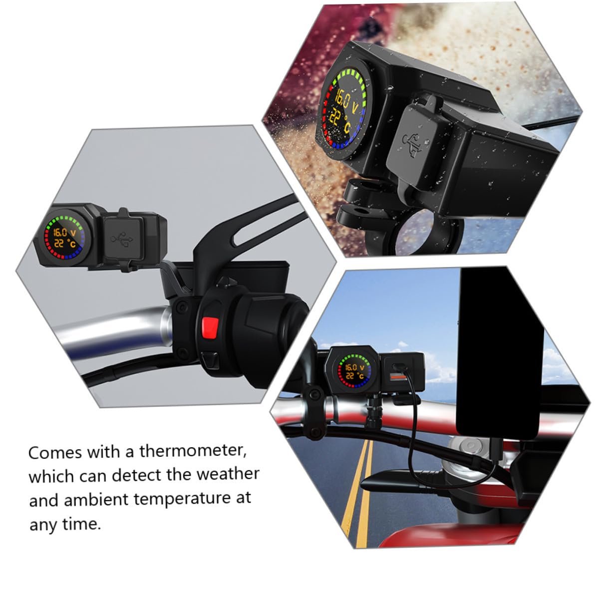 Motorrad Ladegerät mit USB und USB C-anschluss, Schwarz
