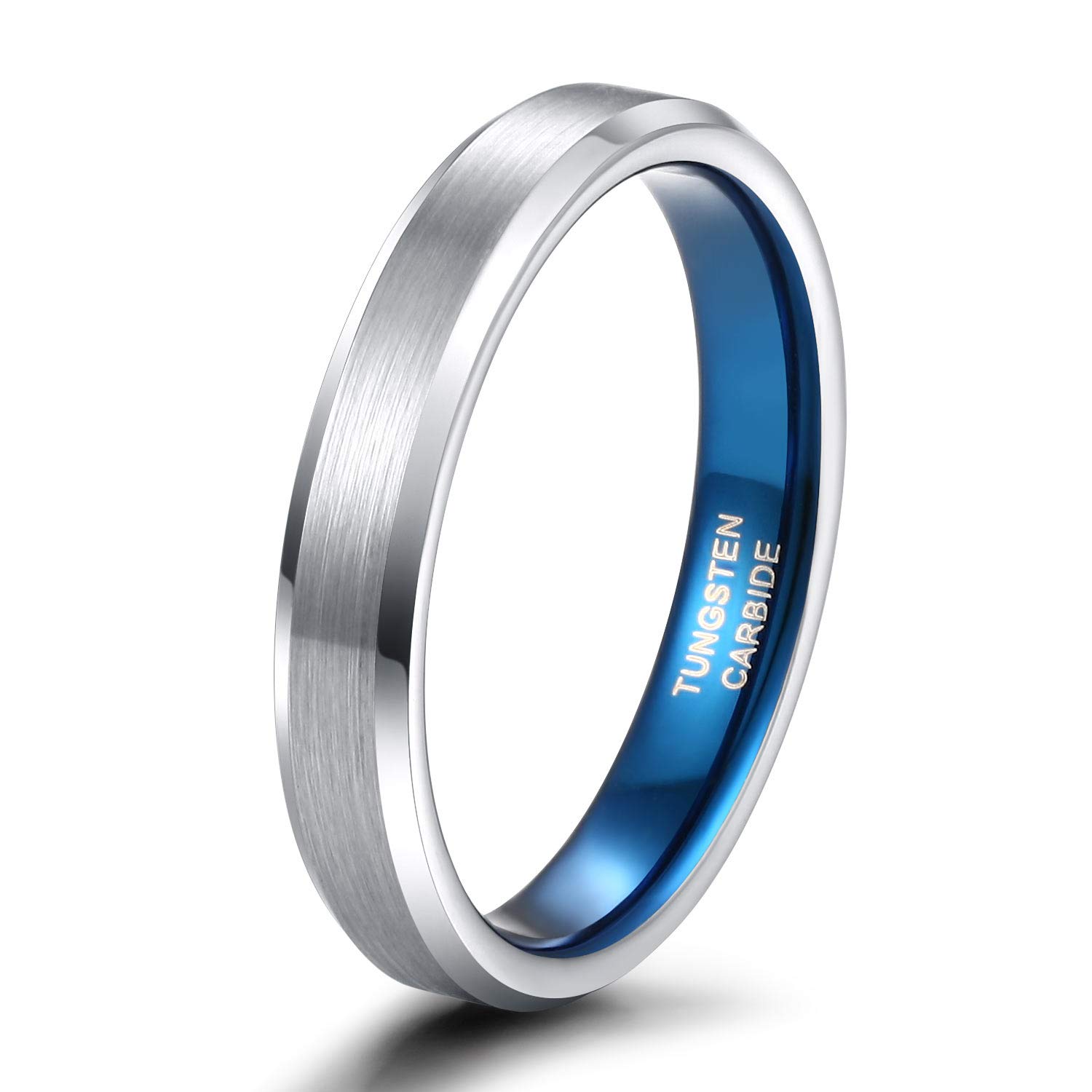 Zakk Anillos de compromiso para hombre y mujer de tungsteno cepillado en plata y azul, anillos de compromiso, alianzas de boda 4mm 6mm 8mm tamaño 47 a 72