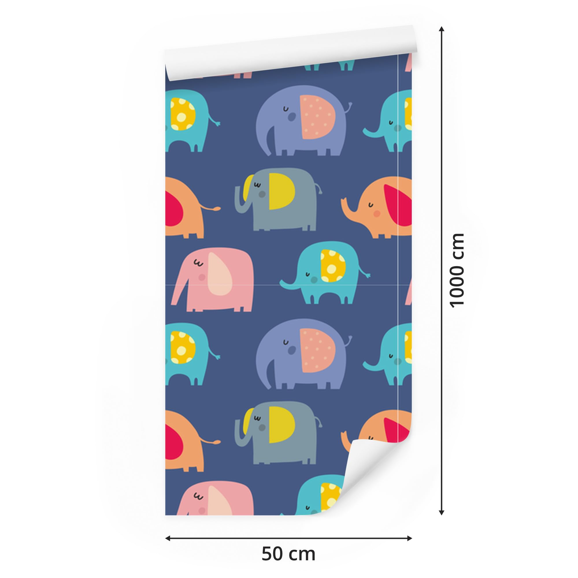 Vliestapete Bunte Elefanten und Tiere 50 x 1000 cm