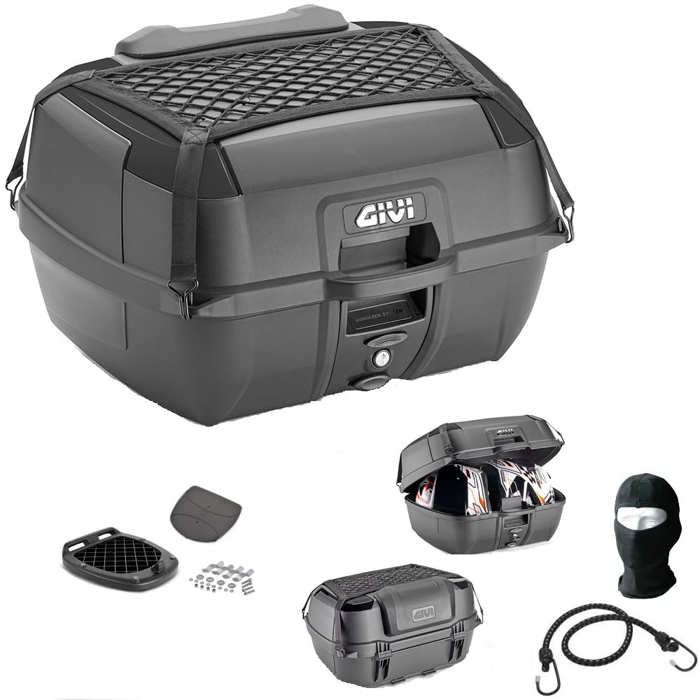 COMPATIBILE CON MOTO GUZZI V7 STONE 750 BAULETTO MONOLOCK+PIASTRA+RETE+SCHIENALE GIVI PER 2 CASCHI INTEGRALI O JET 45LT INSERTI NERI LUCIDO PER MOTO-SCOOTER CON PORTAPACCHI O STAFFE