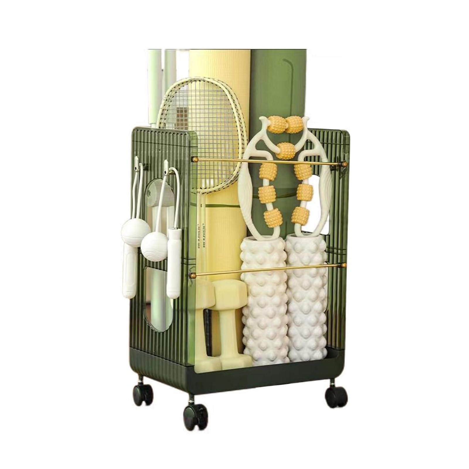 Rangement raquette tennis, présentoir badminton et chariot tapis de yoga robuste de 15 kg