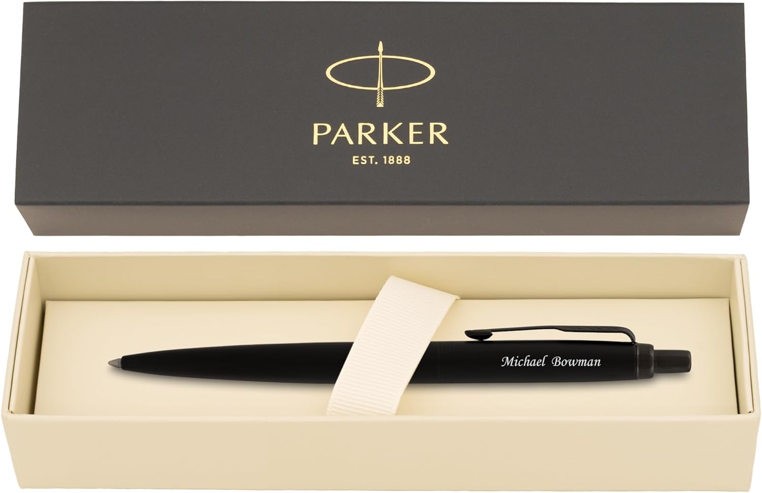 Parker Jotter XL Monochrome Ballpoint Pen, Matte Black Stainless Steel with Matching Trim, Personalized Laser Engraving, Blue Ink, Parker Gift Box, Graduation and Retirement Gift
