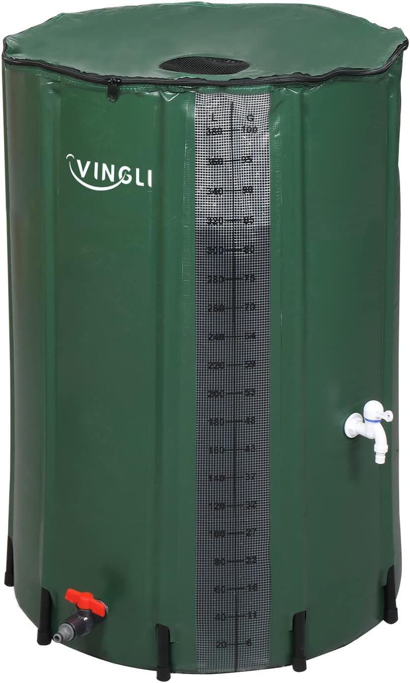Portable 100 Gallon Collapsible Rain Barrel with Volume Scale Mark