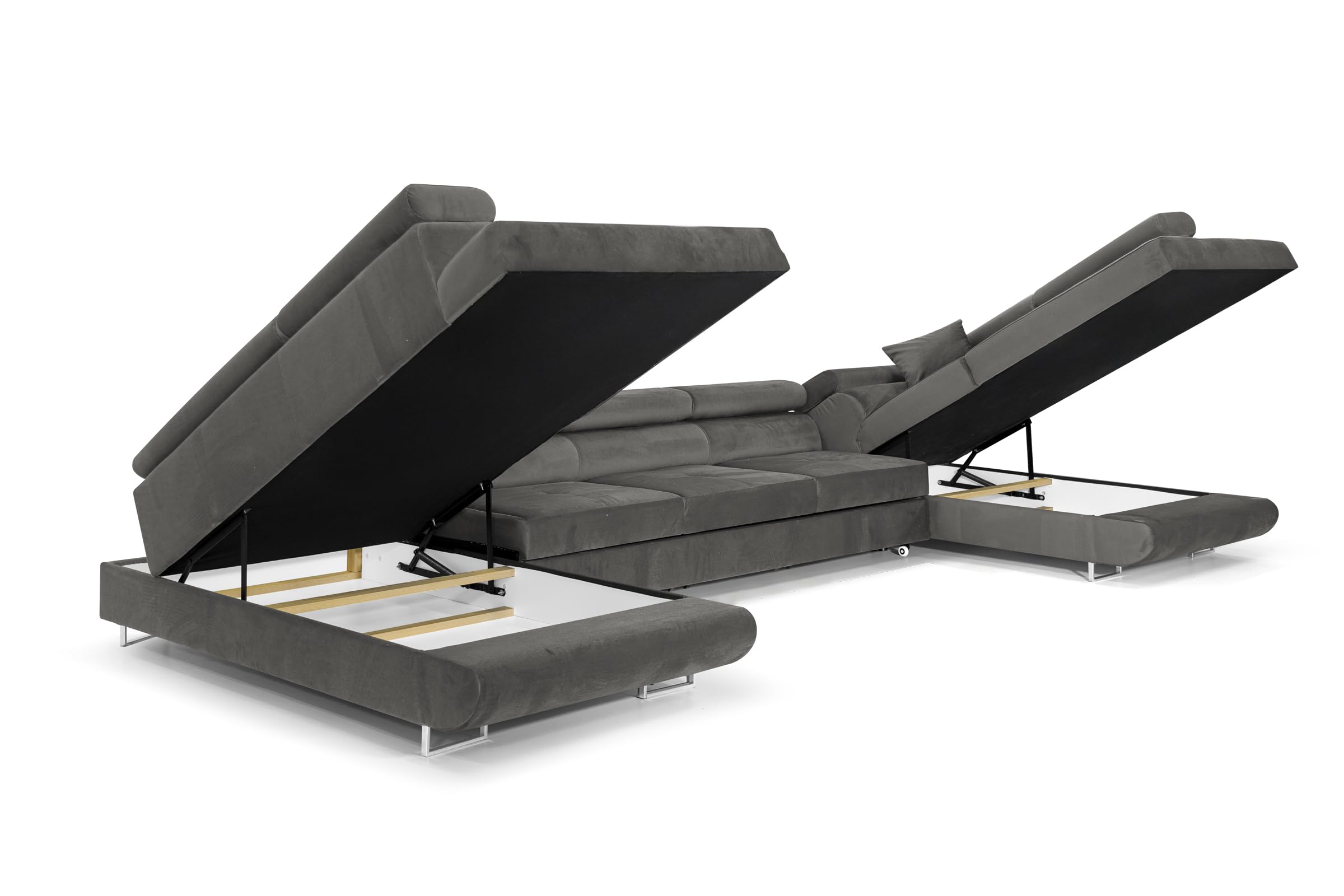 Ecksofa mit Schlaffunktion Big PASTI U-Form, Sofa Couch mit Bettkasten, 3-Sitzer Eckcouch, Schlafsofa für Wohnzimmer, Big Sofa Couch mit Schlaffunktion (Dunkelgrau)