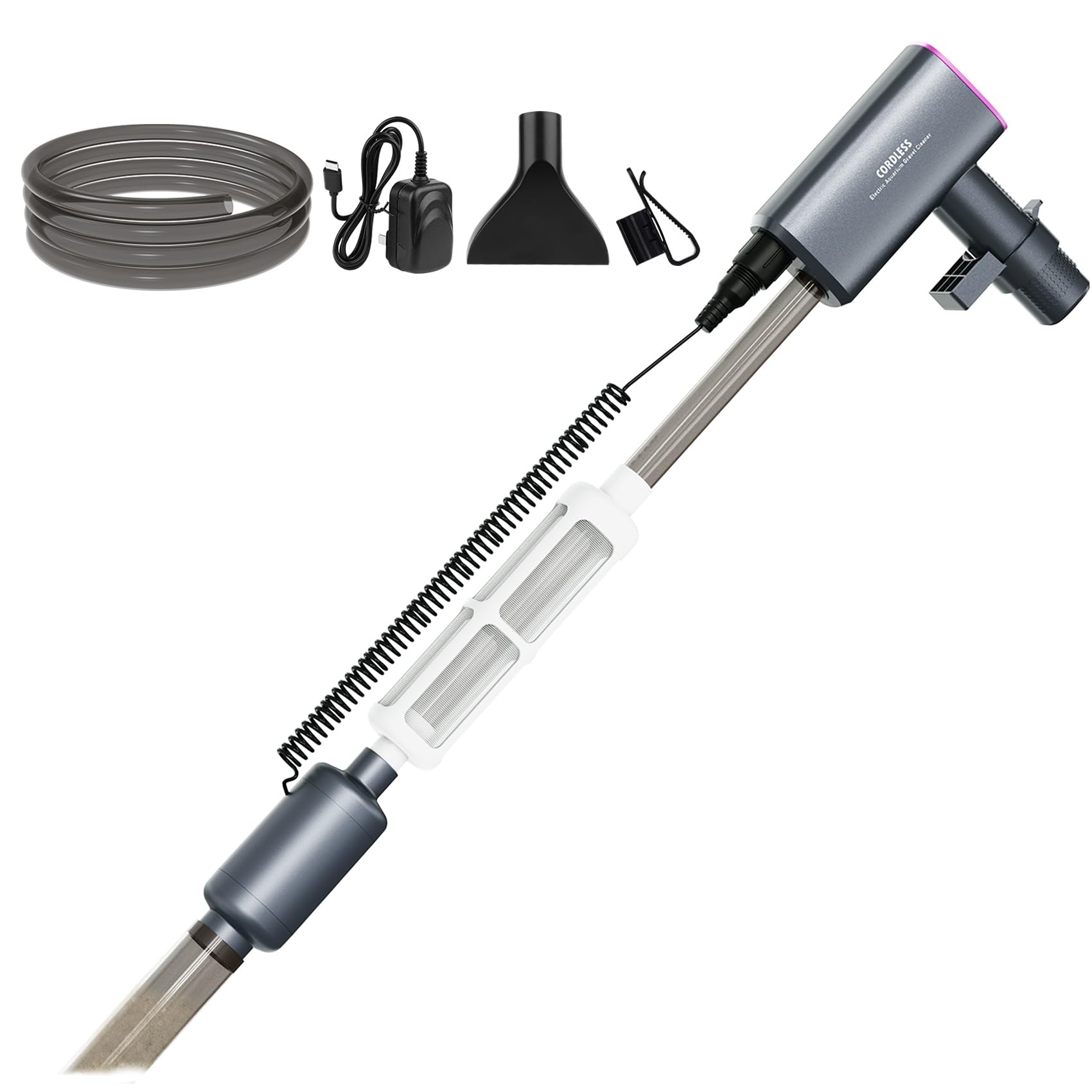Photo 1 of HACPUT Cordless Aquarium Vacuum Gravel Cleaner: 6-in-1 Electric Fish Tank Cleaner, 36W Rechargeable & 650GPH Strong Suction Automatic Water Changer, Touch Control, Fits 5–150 Gallon Tanks