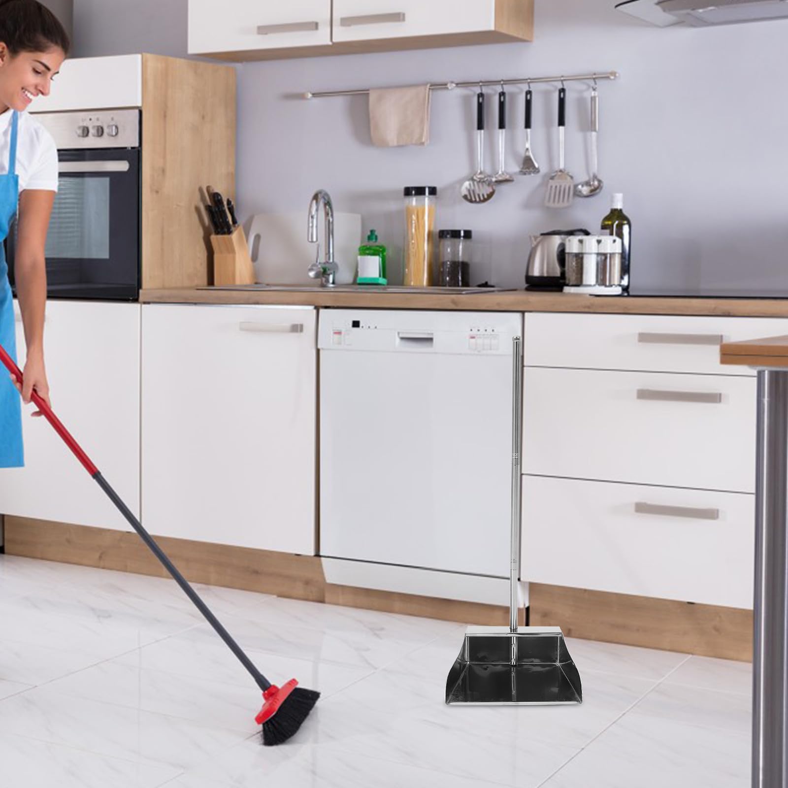 Pala Recogedor de Basura de Acero Inoxidable con Mango Ergonómico Gran Capacidad y Diseño Elegante para Limpieza Doméstica y Oficina Práctico Utensilio de Hogar Resistente y Fácil