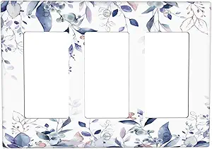 Decorative Outlet Covers Rustic Ink Blue Eucalyptus Leaves Sage leaf 3 Gang Outlet Cover Wall Plate Triple Rocker Light Switch Cover Plate Switch Plate Covers for Bedroom Home Decor