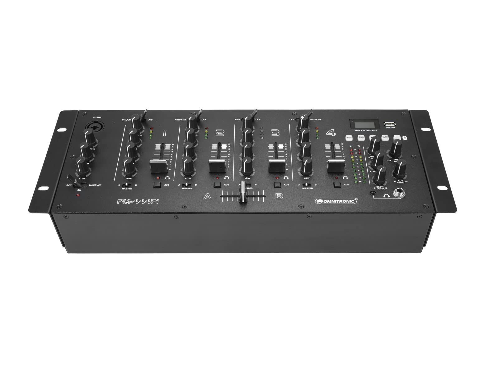 OMNITRONIC PM-444Pi - Mixer DJ a 4 canali con lettore e interfaccia USB, mixer DJ a 4 canali con Bluetooth, lettore MP3 e interfaccia USB