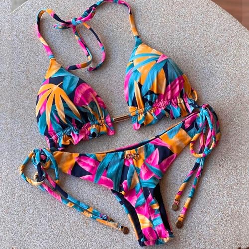 Bikini lacé rose vif avec coussinets de poitrine amovibles été - 2