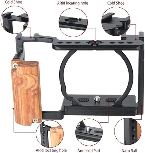 Miniatura 4 de NICEYRIG Kit de jaula con empuñadura de madera para cámara Sony Alpha A6100 A6400 sin espejo, con puntos de bloqueo dobles - 342