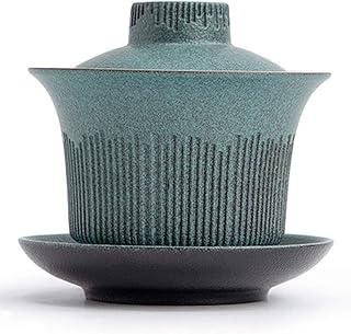 Taza de té de cerámica china Juego de té chino, Juego de té chino Kungfu, taza de té Gaiwan de cerámica hecha a mano, sopera verde, 140 ml